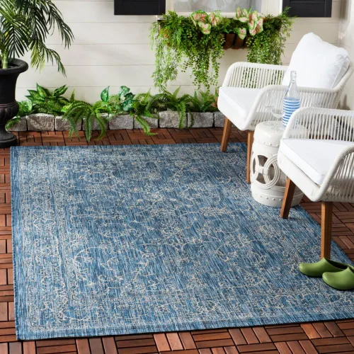 Vista 91 de SAFAVIEH Alfombra lavable al aire libre, colección Courtyard - 2'3" x 5', azul aguamarina y gris, no desprende pelusa y fácil limpieza, ideal