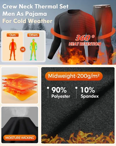 Vista 5 de CL convallaria Ropa interior térmica para hombre, ropa interior larga con forro polar, capa base para clima frío, XS-4XL