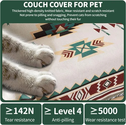 Vista 4 de ROOMLIFE Manta de sofá estilo azteca boho para sillones de 2/3 cojines, fundas de sofá lavables y antideslizantes aptas para mascotas, protector