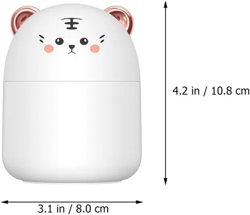 Vista 2 de Wakauto Mini humidificador USB con diseño de tigre de dibujos animados, humidificador de aire portátil para oficina, dormitorio, escritorio, luz