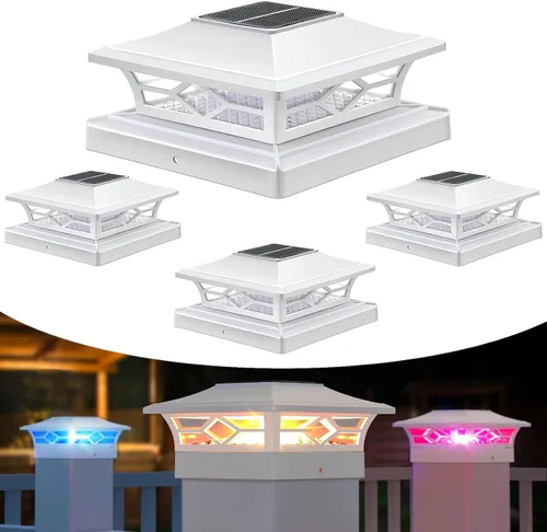 Vista 20 de APONUO - Luces solares para postes, paquete de 4, 2 modos de brillo, luces solares para postes automático encendido/apagado, impermeables