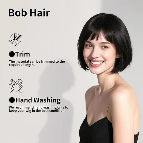 Vista 5 de Onedor - Peluca de cabello corto y recto de 10 pulgadas para cosplay, peluca Bob (Negro)