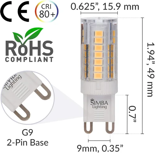 Vista 2 de Simba Lighting Bombilla LED G9 (paquete de 5) 4 W T5 40 W halógena de repuesto para colgantes, luces de techo, lámpara de escritorio, aplique