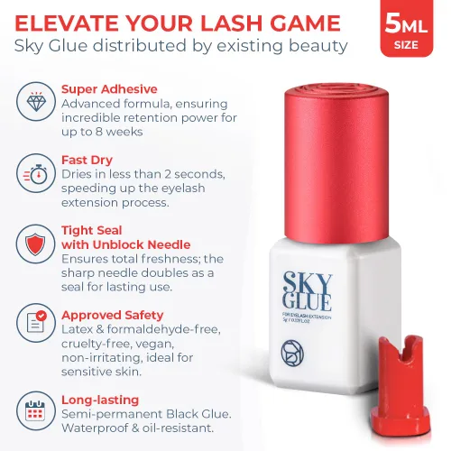 Vista 3 de Sky Glue S+ - Pegamento para extensión de pestañas, extra fuerte, con retención de 6 a 7 semanas y tiempo de secado de 1 a 2 segundos, pegamento