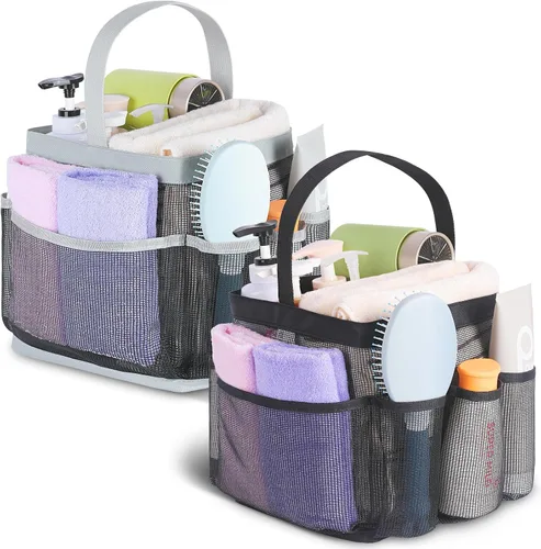 Vista 13 de Eudele – Neceser de malla para ducha portátil para artículos básicos de dormitorio universitario, bolsa de ducha grande con 8 bolsillos para playa
