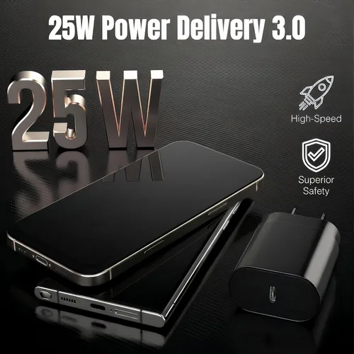 Vista 7 de Galaxy S25 S24 - Bloque de carga USB C de 25 W PD cargador súper rápido con cable tipo C, adaptador de enchufe de pared de 6 pies, carga rápida