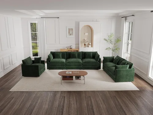 Vista 13 de KEIKI Juego de sofá de 2 piezas con 2 sofás individuales de felpilla de gran tamaño, estilo moderno tapizado de 2 plazas con 2 almohadas, cojines