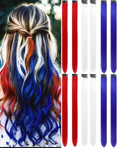 Vista 11 de 12 extensiones de cabello negro con clip, extensiones de cabello de color de 22 pulgadas, extensiones de cabello sintético largo y lacio para mujer