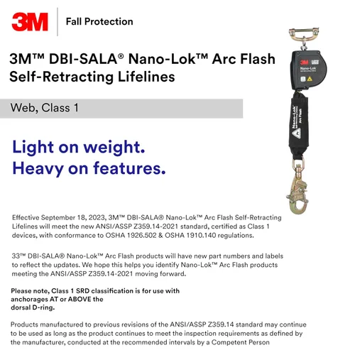 Vista 2 de 3M DBI-SALA Nano-Lok Arc Flash Autorretráctil Lifeline con conexión rápida 3100577, Web, Mosquetón de aluminio, 8 pies