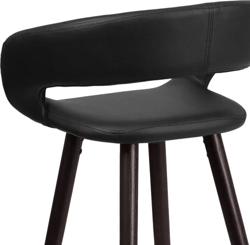 Vista 8 de BizChair 29"H Cappuccino Wood Rounded Open Back Barstool in Black Vinyl