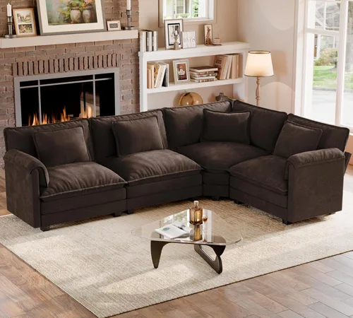Vista 75 de Sofá modular de gran tamaño de 116 pulgadas, cómodo sofá nube de chenilla, moderno sofá profundo en forma de L de 3 plazas con fundas extraíbles