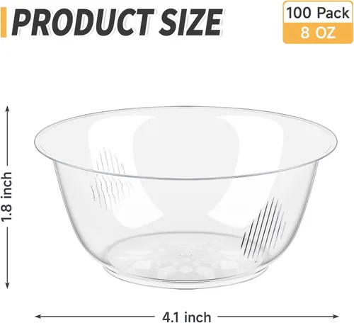 Vista 2 de Cuencos pequeños de plástico transparente de 8 onzas, paquete de 100 cuencos desechables de plástico duro para servir frutas, postres, parfaits
