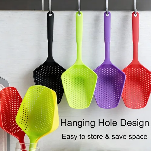 Vista 6 de SEIWEI Cuchara coladora grande, colador de herramientas de mango largo, cuchara de drenaje, colador de pasta resistente al calor, cocina para Azul