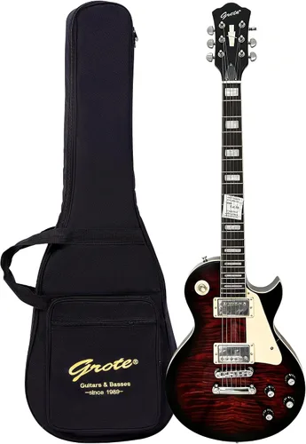 Vista 17 de Grote Guitarra eléctrica de cuerpo sólido LPYS-006 Maple Neck Ideal para todos los niveles con Gigbag (marrón antiguo)