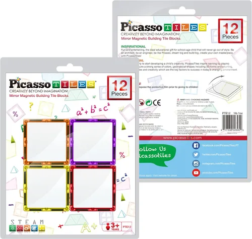 Vista 4 de PicassoTiles Bloques Magnéticos de Azulejos Espejo para Construcción, Regalos Sensoriales de Construcción Juego de Expansión Cuadrado de Imanes