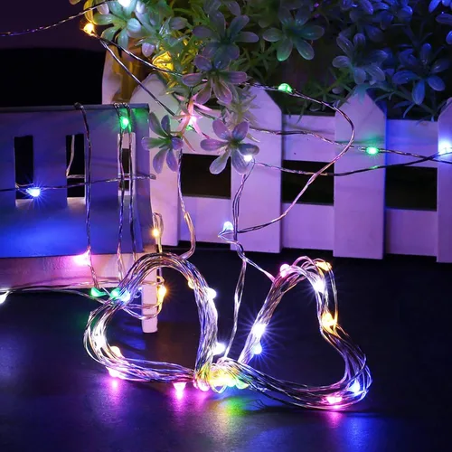 Vista 6 de RUICHEN Guirnalda de luces de alambre plateado enchufable de 33 pies, 100 luces LED con carrete, multicolor Varios