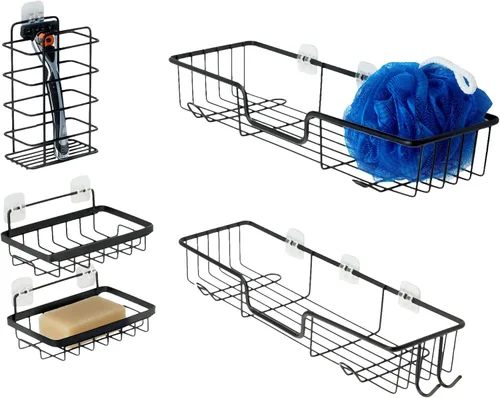 Vista 6 de Amazon Basics Organizador de Esquina para Ducha, Acero Inoxidable, Negro, Juego de 3
