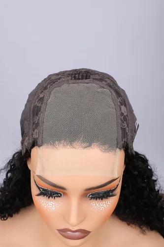 Vista 4 de Keshon Pelucas frontales de encaje rizado jerry 4x4 de cabello humano, densidad 180%, peluca frontal rizada, pelucas frontales de encaje