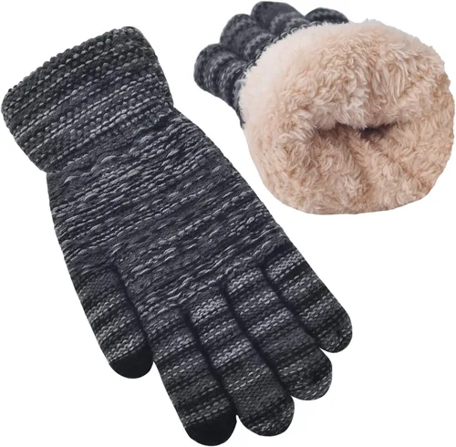Vista 25 de Guantes de invierno cálidos para pantalla táctil para mujer, guantes térmicos de punto de lana con forro polar para clima frío