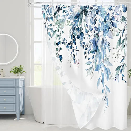 Vista 11 de Gibelle - Cortina de ducha para ducha pequeña 36 x 72, cortina de ducha estrecha con flores blancas y negras, juego de cortina de ducha de tela