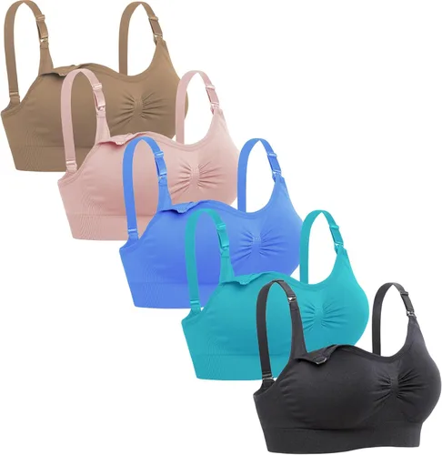 Vista 10 de Brasier de lactancia sin costuras para mujer - Bralette de maternidad para dormir y amamantar. Paquete de 3 3negro2beige