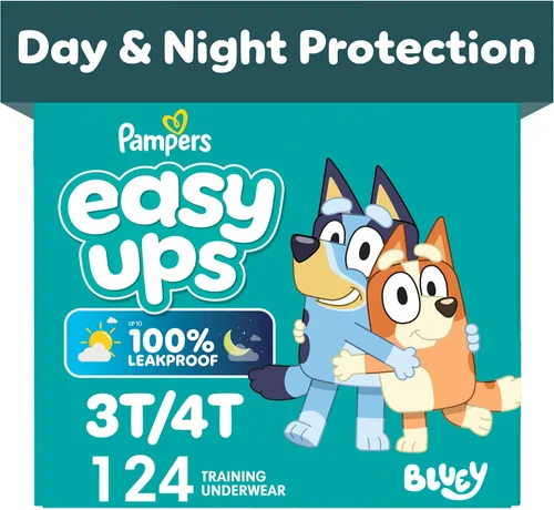Vista 30 de Easy Ups - Pantalones de entrenamiento para niñas y niños, talla 4 (2T3T), 25 unidades, ropa interior de entrenamiento absorbente Bluey, hasta un