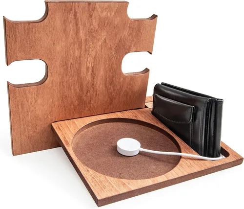 Vista 7 de Estación de acoplamiento para teléfono, soporte de reloj de madera, organizador de mesita de noche, regalos para él, gadgets para hombres, regalo