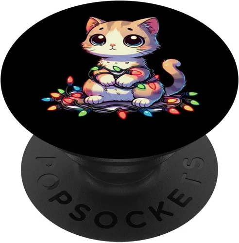 Vista 6 de Lindo gato enredado en luces de Navidad PopSockets MagSafe PopGrip para iPhone