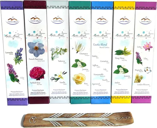 Vista 9 de Varillas de incienso de mezcla exótica – Mezcla artesanal de dalia, lirio, azafrán, clavel, madreselva, vainilla y Oud – Incienso natural bañado a