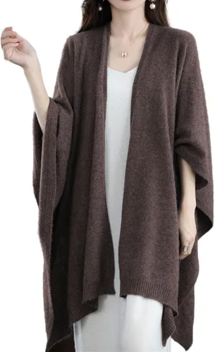 Vista 6 de Chal tipo poncho para mujer, cárdigan talla grande 100% lana merino, capa de otoño e invierno, suéter abierto