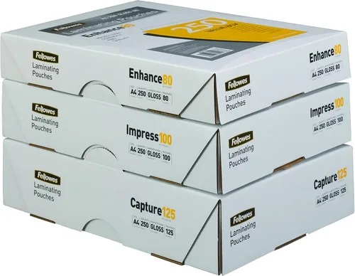 Vista 3 de Fellowes Bolsas de laminación A4, brillo, 160 micras (2 x 80 micrones), paquete de 250
