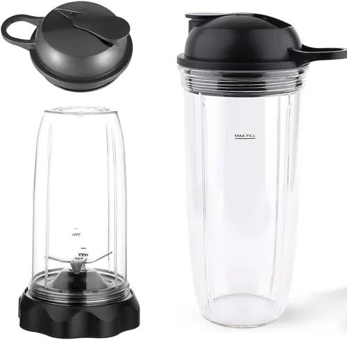 Vista 2 de Taza de repuesto de 32 onzas y vaso de 24 onzas con tapas para llevar y cuchilla giratoria compatible con NutriBullet Select Blender