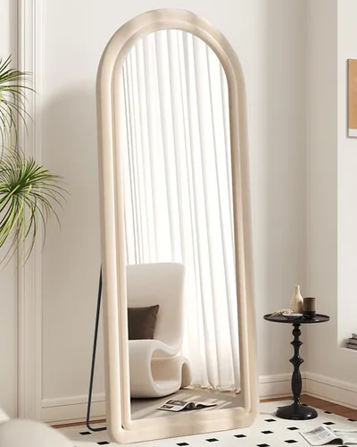 Vista 3 de DYNWELL Espejo de suelo arqueado de 63 x 24 pies con soporte, montado en la pared, longitud completa, bebé, moderno, franela, color blanco