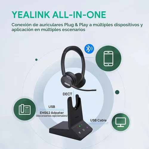 Vista 5 de Yealink WH64 Dual UC DECT & Bluetooth Wireless Headset for Phone PC Mobile