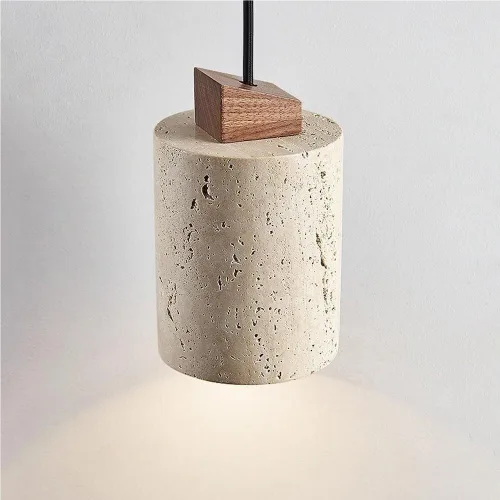 Vista 4 de Yellow Travertine Pendant Light Vintage Cylinder Hanging Lamp with E26/E27 Base Japanese Style Solid Wood Chandelier for Kitchen Island Farmhouse