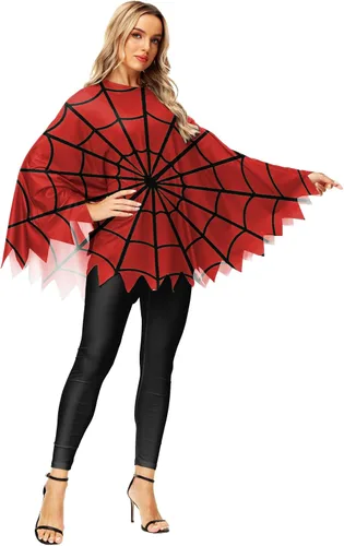 Vista 4 de AOBUTE Disfraz de calabaza de Halloween, capa de poncho de esqueleto de telaraña