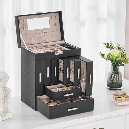 Vista 3 de ANWBROAD Jewelry Box Jewelry Organizer Box Large Jewlrey Boxes Gift for Women Jewelry Holder with Drawer for Necklace Earring Ring Bracelet Watches