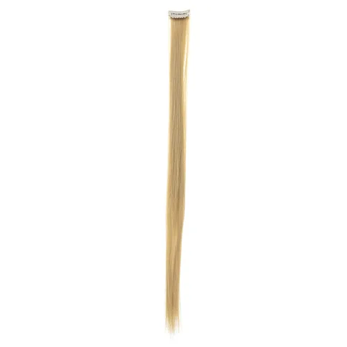 Vista 5 de SWACC 12 extensiones de cabello lacio de un color con clip, para mujer, extensiones de cabello sintético con rayas de color (rubio beige)
