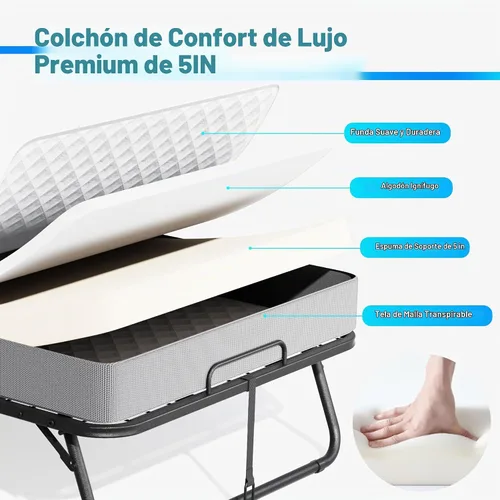 Vista 4 de Greenvelly Cama plegable con colchón, cama plegable de 75 x 31 pulgadas con colchón de espuma viscoelástica de 5 pulgadas, cama plegable con marco