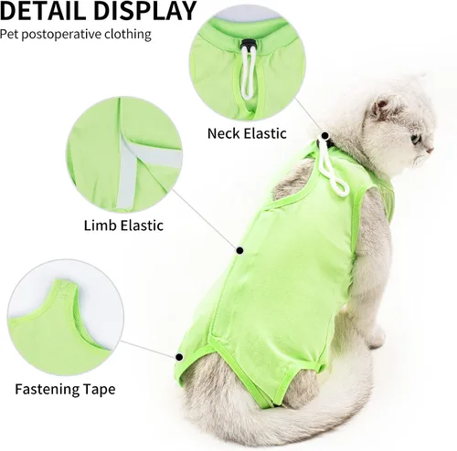 Vista 2 de Mameluco de gatito, traje de recuperación para gatos para heridas abdominales o enfermedades de la piel, después de una cirugía, usa heridas