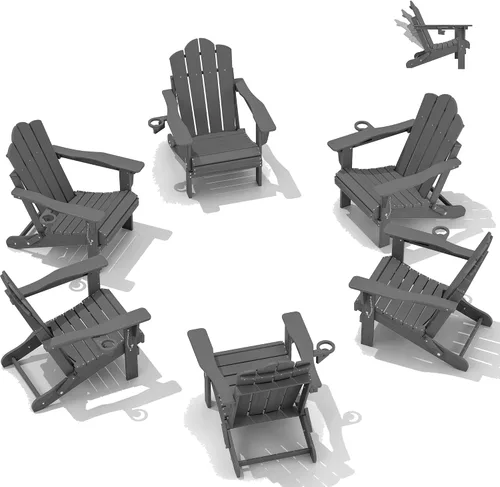 Vista 33 de Silla plegable ajustable KINGYES Adirondack, sillas reclinables Adirondack de 3 posiciones con portavasos, Adirondack de HDPE resistente a