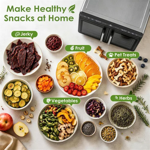 Vista 7 de HOPERAN Dual Zone Food Dehydrator, 16 Stainless Steel Trays, 1200W, Silver