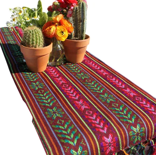 Vista 7 de Del Mex Bufanda de camino de mesa mexicana tejida estilo Rebozo (negro)