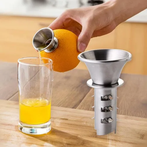 Vista 3 de Exprimidor manual de taladro de limón, mini exprimidor de mano portátil de acero inoxidable espesado naranja lima para el hogar cocina plata