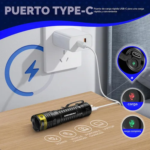 Vista 7 de DARKBEAM Linterna UV 365 nm Luz Negra LED, Mini pero Potente Lámpara de Bosque Recargable Ultravioleta USB -C, Detector de Orina de Mascotas