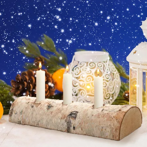 Vista 5 de Roowest Portavelas de madera de abedul de Navidad, 3 piezas, decoración de madera de abedul decorativo para chimenea, decoración interior, centros