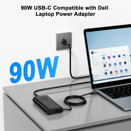 Vista 6 de Cargador para portátil USB C de 90 W compatible con Dell Latitude 5480 5490 5580 7490 7480 7390 XPS 13 9380 9370 9365 9360 XPS 15 9560 LA90PM170