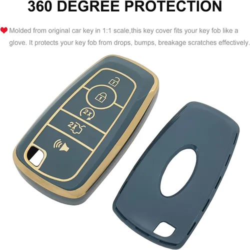 Vista 3 de Funda para llavero Ford con llavero de TPU suave, protección completa, compatible con Ford Escape Expedition Explorer F-150 F-250 F-350 F-450 F-550
