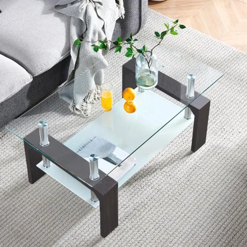 Vista 14 de Btrpily Mesa de centro rectangular para sala de estar, mesa de té adecuada para sala de espera, mesa auxiliar moderna con patas de madera, mesa