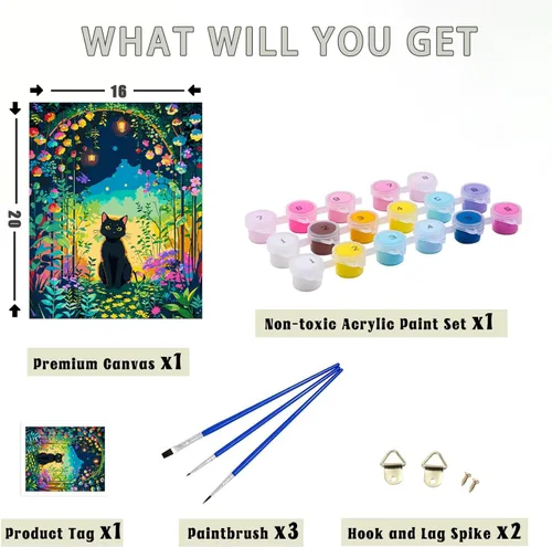 Vista 5 de FILASLFT Pintura por Números Gato Negro, Pintura por Números para Adultos y Principiantes en Lienzo, Kits de Pintura al Óleo de Paisaje de Jardín